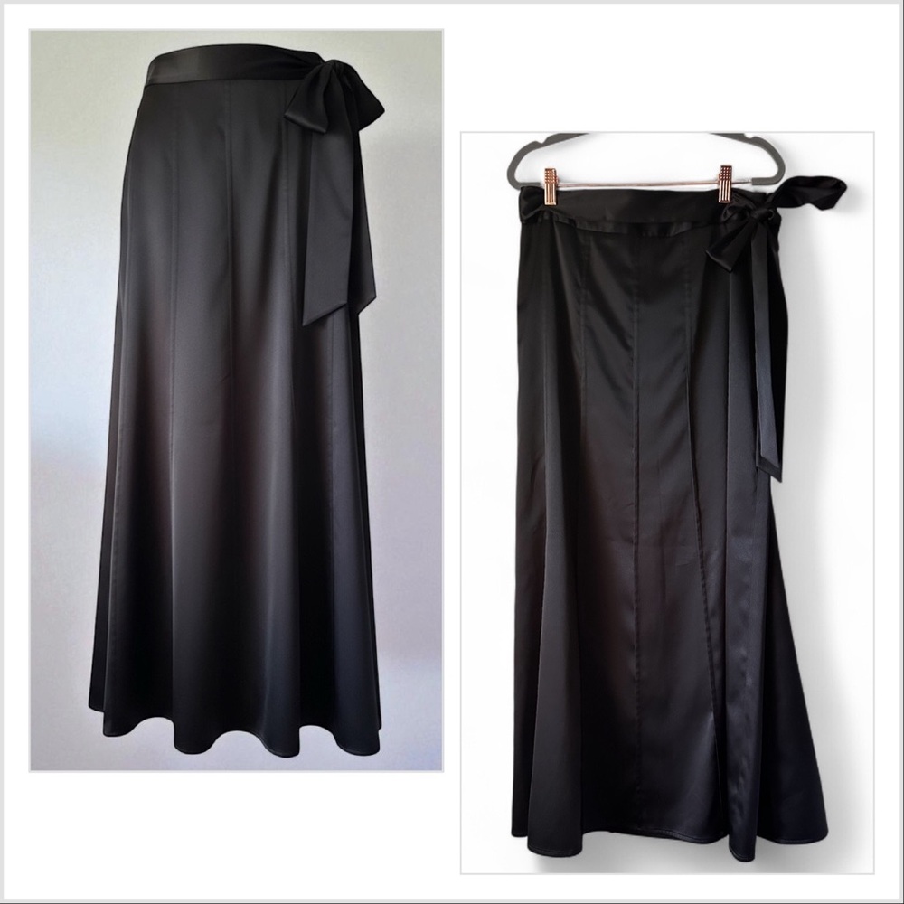 Elegant Black Satin Maxi Skirt